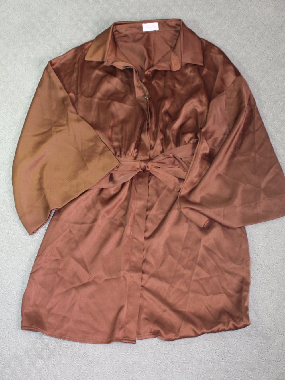 Pink Lily Size S Rust Brown Satin Belted Shirt Dress